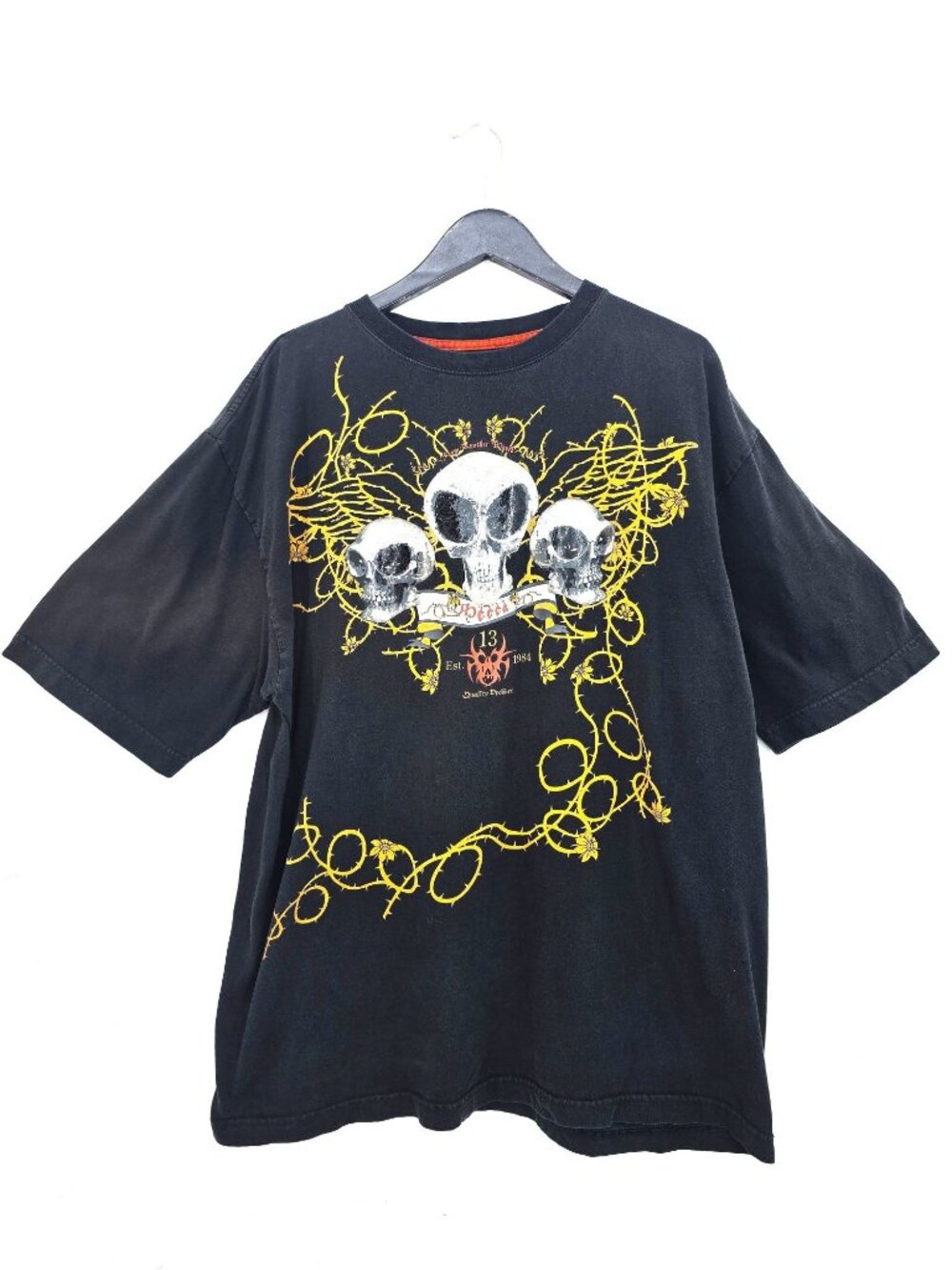 Vintage Y2K Black Skull Alien Death Bones Mecca Men Size XL